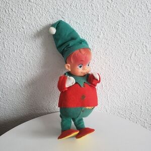 Vintage Rubber Face/Felt Pixie Kid Christmas Ornament Japan 11" Tall